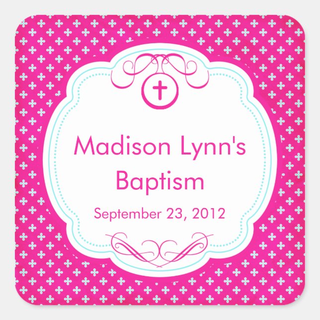 Sweet Cross In Frame Baptism Favour Seal Pink (Front)