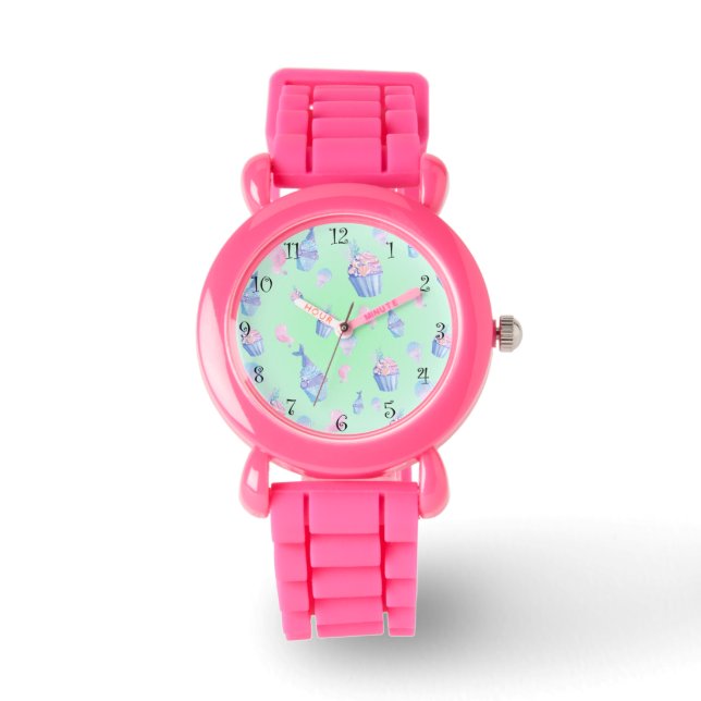 Sweet cup cake and mermaid Happy Birthday Girl  Watch (Front)