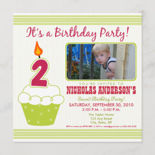 Sweet Cupcake 2nd Birthday Party Invitation Lime