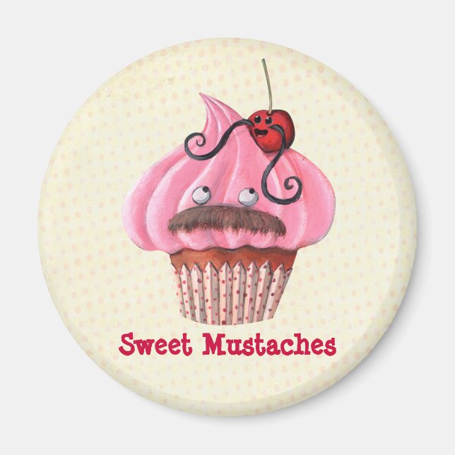 Sweet Cupcake and Moustaches Magnet (Front)