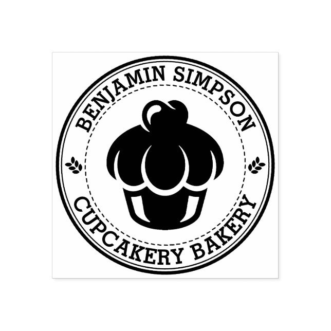 Sweet Cupcake Bakery Logo Rubber Stamp (Imprint)
