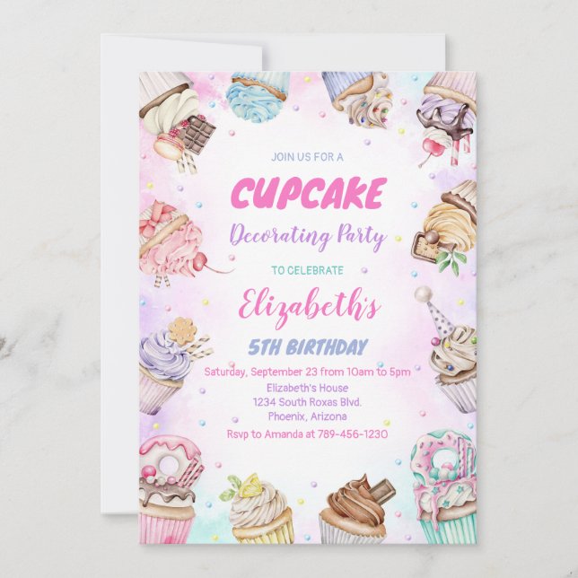 Sweet Cupcake Birthday Party Invitation (Front)