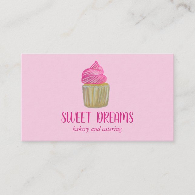 Sweet Cupcake Catering Bakery Charming Pink CUSTOM Business Card (Front)