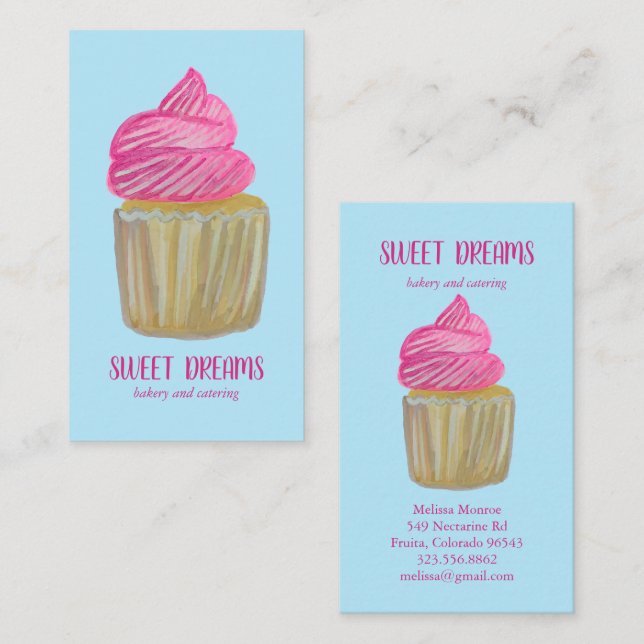 Sweet Cupcake Catering Bakery Pink Blue CUSTOM Business Card (Front/Back)