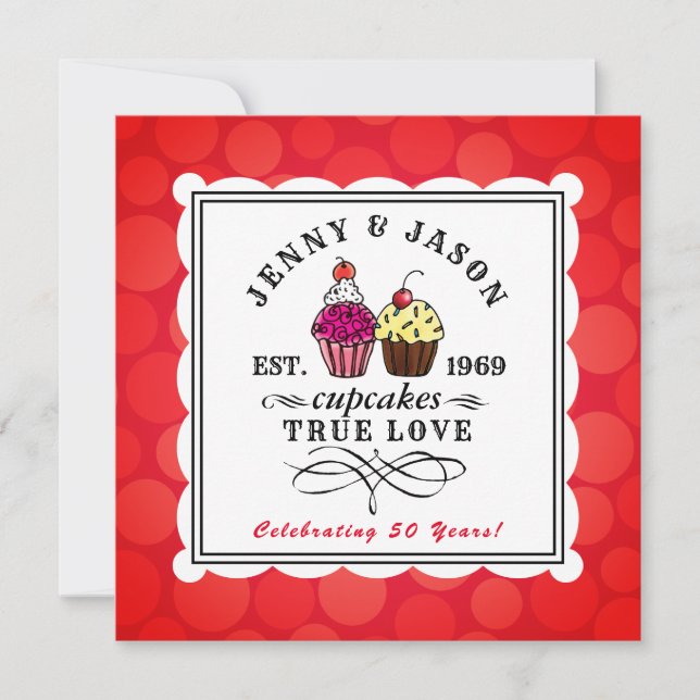 Sweet Cupcake Funny 50th Golden Anniversary Invitation (Front)