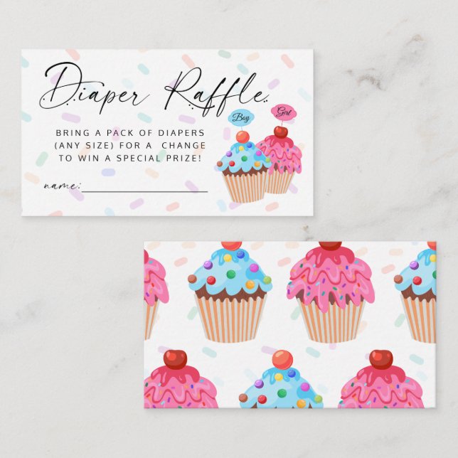 Sweet Cupcake Gender Reveal Diaper Raffle Ticket Enclosure Card (Front/Back)