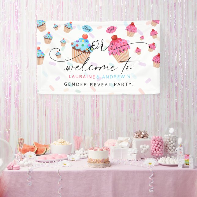 Sweet Cupcake Gender Reveal Party Welcome  Banner (Party)