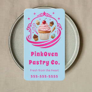 Sweet Cupcake Home Bakery Pastry Chef Modern Blue Business Card