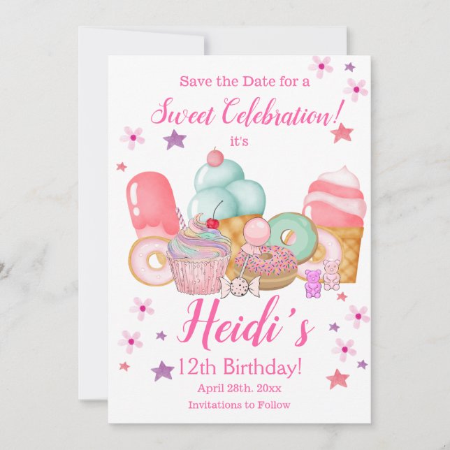 Sweet Cupcake, Ice Cream Birthday, Any Age    Save The Date (Front)