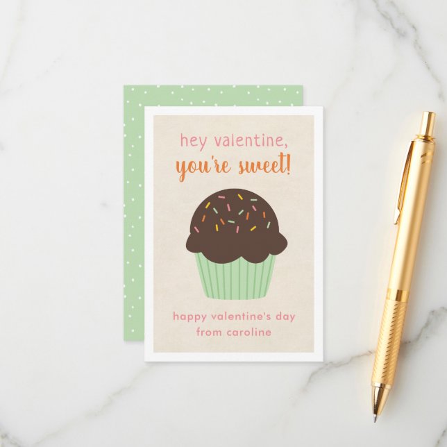 Sweet Cupcake Kids Classroom Valentine's Cards (Front/Back In Situ)