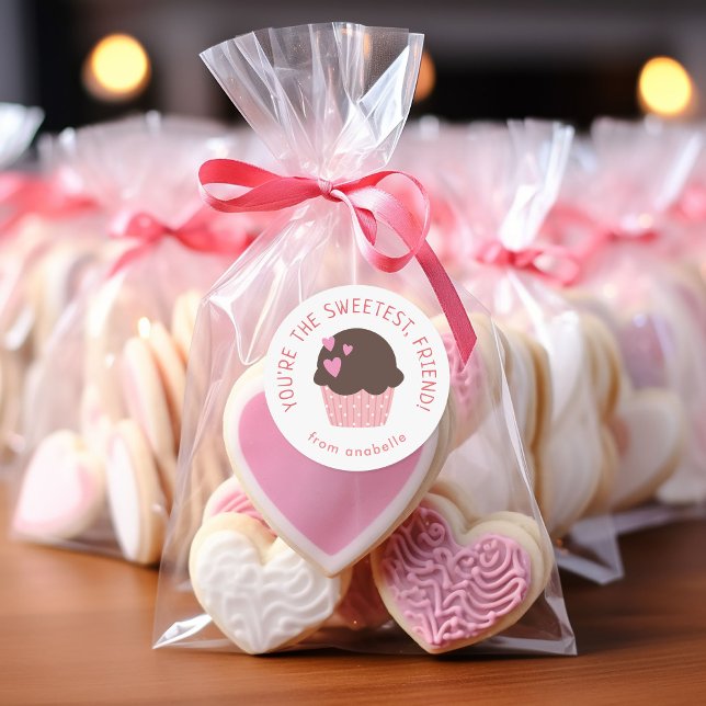 Sweet Cupcake Kids Classroom Valentine's Day Party Classic Round Sticker (Creator Uploaded)