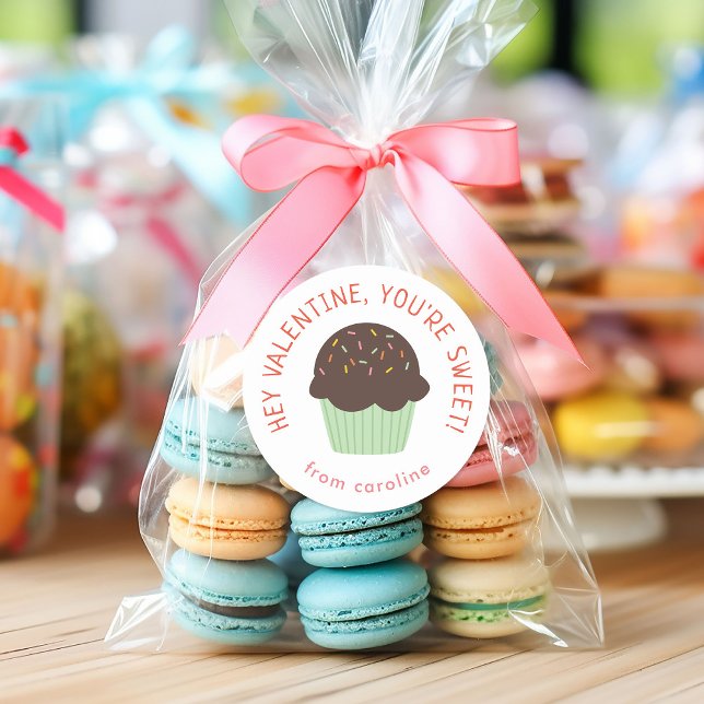 Sweet Cupcake Kids Classroom Valentine's Day Party Classic Round Sticker (Creator Uploaded)