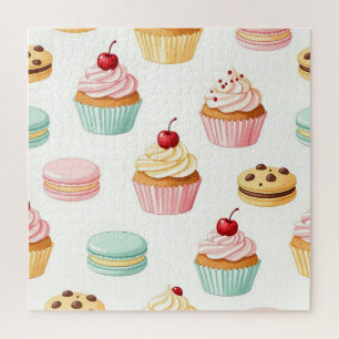 Sweet Cupcake Macaron Pattern Jigsaw Puzzle