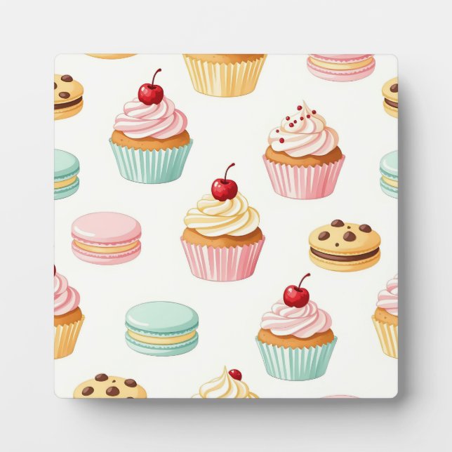 Sweet Cupcake Macaron Pattern Plaque (Front)