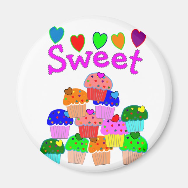"Sweet" Cupcake Stack with Bright Hearts Magnet (Front)