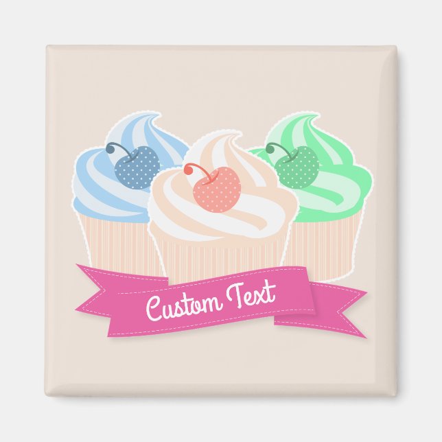 Sweet Cupcake Trio Custom Text Magnet (Front)