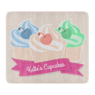 Sweet Cupcake Trio Personalised Pink Cutting Board