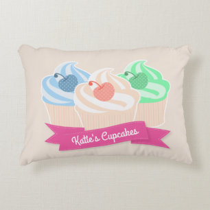 Sweet Cupcake Trio Personalised Pink  Decorative Cushion