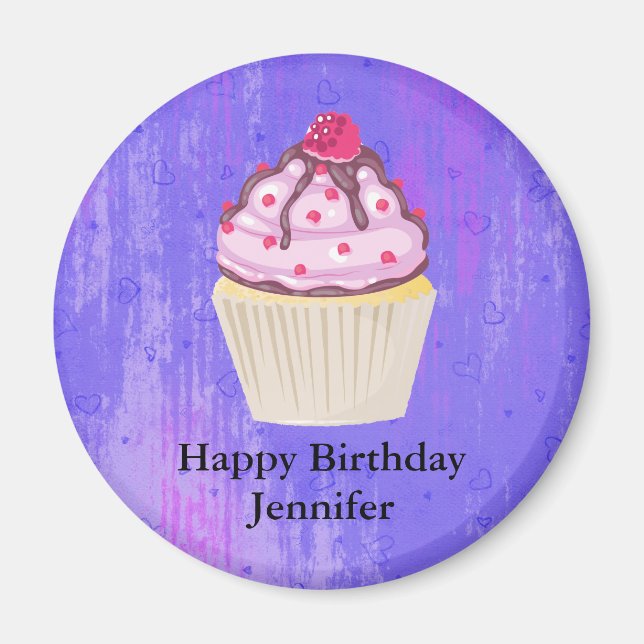 Sweet Cupcake with Raspberry on Top Birthday Magnet (Front)