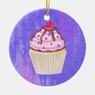 Sweet Cupcake with Raspberry on Top Ceramic Ornament