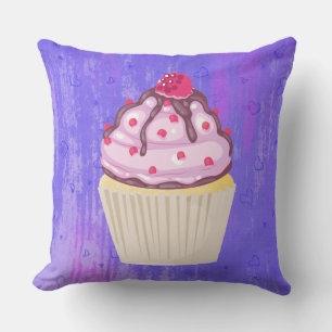Sweet Cupcake with Raspberry on Top Cushion