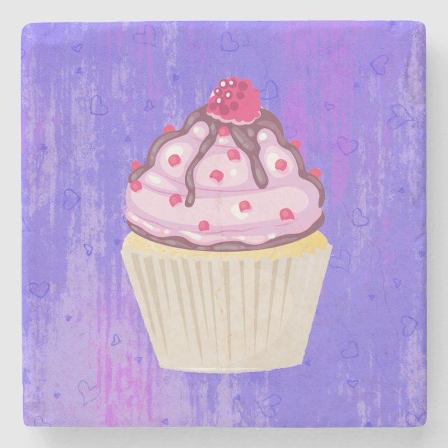 Sweet Cupcake with Raspberry on Top Stone Coaster (Front)
