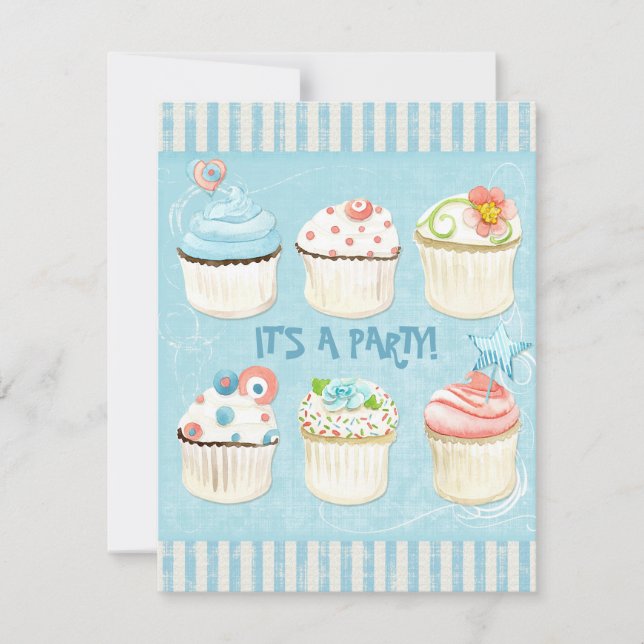 Sweet Cupcakes - It's a Party!  Bday Invitation (Front)