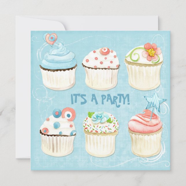 Sweet Cupcakes - It's a Party!  Bday Invitation (Front)