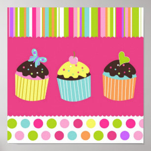 Sweet Cupcakes Nursery Kids Wall Art Print