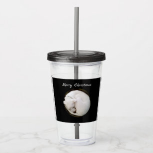 Sweet Curled Up White Dog Peaceful Christmas Acrylic Tumbler