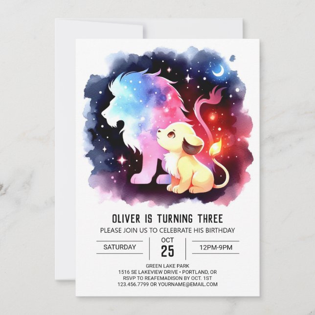 Sweet Custom Lion Birthday Invitation (Front)