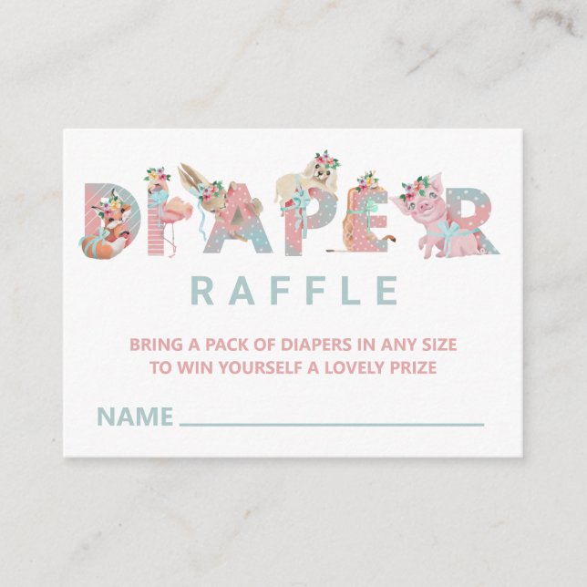 *~* Sweet Cute Animal Letters Baby Diaper Raffle Enclosure Card (Front)