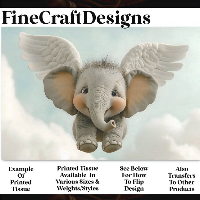 Sweet Cute Baby Elephant With Wings AV4 Decoupage Tissue Paper (Creator Uploaded)