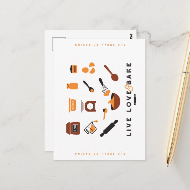 Sweet Cute Baking Tools Art Postcard (Front/Back In Situ)