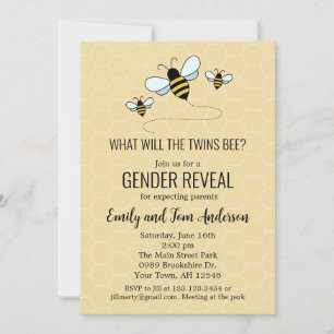 Sweet Cute Bees Twins Gender Reveal Invitation