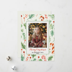 Sweet & Cute Candy Canes Christmas Photo Holiday Card