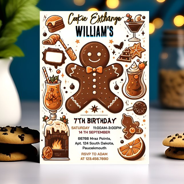 sweet cute food Kids Cookie Exchange 7th Birthday Invitation (Creator Uploaded)
