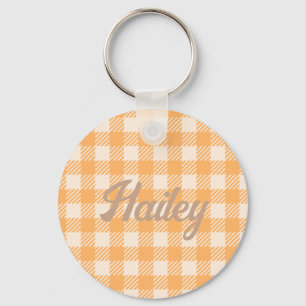 Sweet cute fun orange gingham checked plaid key ring