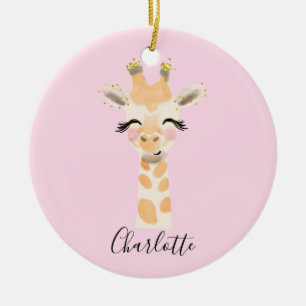 Sweet Cute & Girly Pastel Blush Pink Baby Giraffe Ceramic Ornament