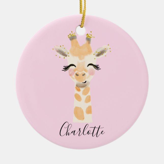 Sweet Cute & Girly Pastel Blush Pink Baby Giraffe Ceramic Ornament (Front)