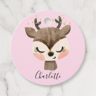 Sweet Cute & Girly Pastel Blush Pink Baby Reindeer Favour Tags