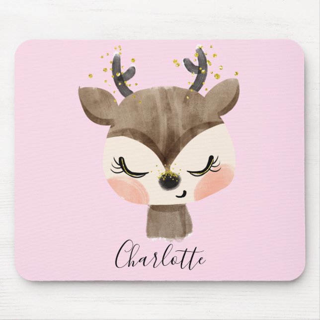 Sweet Cute & Girly Pastel Blush Pink Baby Reindeer Mouse Pad (Front)