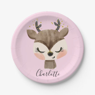 Sweet Cute & Girly Pastel Blush Pink Baby Reindeer Paper Plate