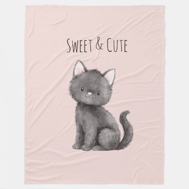 Sweet Cute Grey Cat Fleece Blanket (Front)