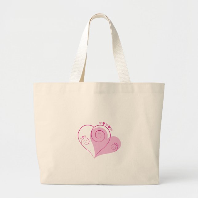 Sweet Cute Happy Valentine Love Hearts Soft Pink Large Tote Bag (Front)