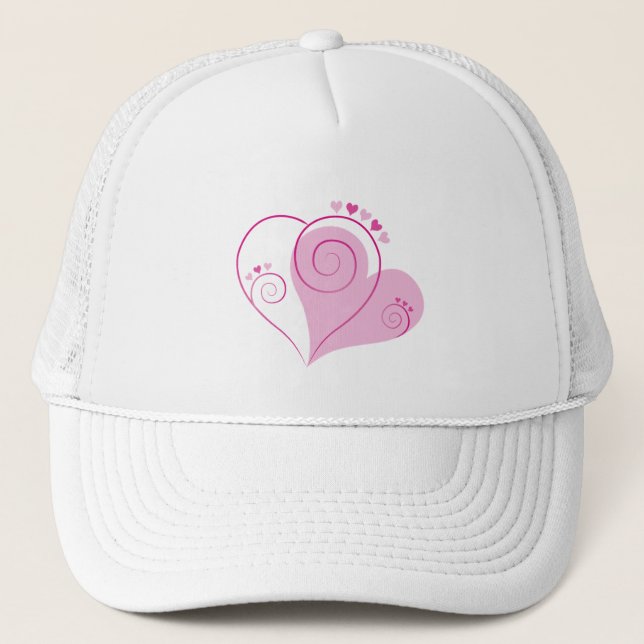 Sweet Cute Happy Valentine Love Hearts Soft Pink Trucker Hat (Front)