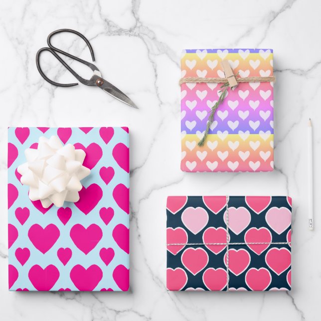 Sweet Cute Hearts Love Valentine's Day Pattern Wrapping Paper Sheet (Front)