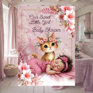 Sweet Cute Pink Girl Baby Shower Cat Kitten Invitation