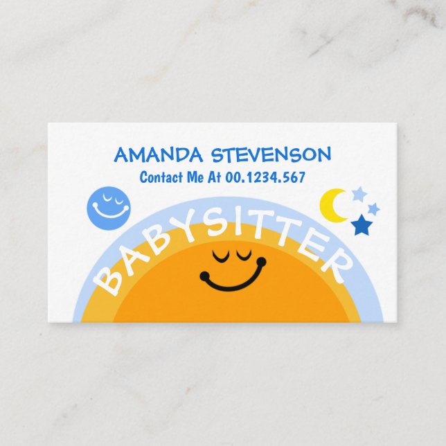 Sweet Cute Sun Babysits Earth Moon Babysitting Business Card (Front)