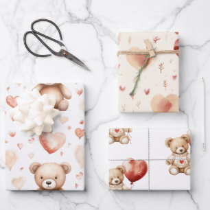 Sweet Cute Teddy Bear Heart Baby Shower Wrapping Paper Sheet